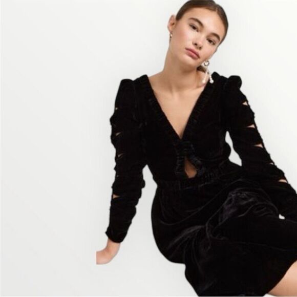 Sea New York Mayde Velvet Black Long Sleeve Cut Out Cutout Midi Size 2 - Picture 3 of 15